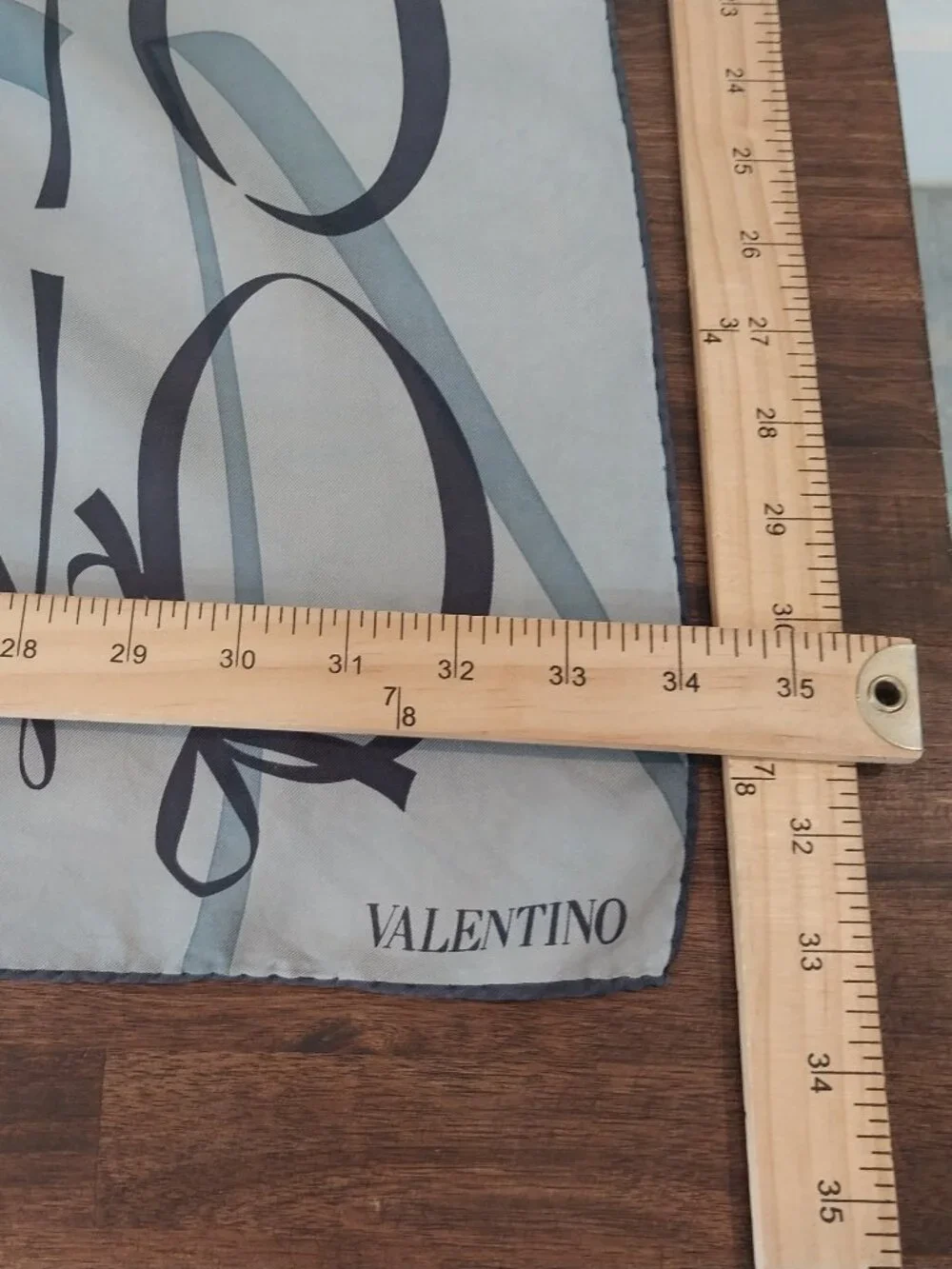 Valentino Large Square Scarf 100% Silk Blue Graphic Logo Hand Rolled Hem 34